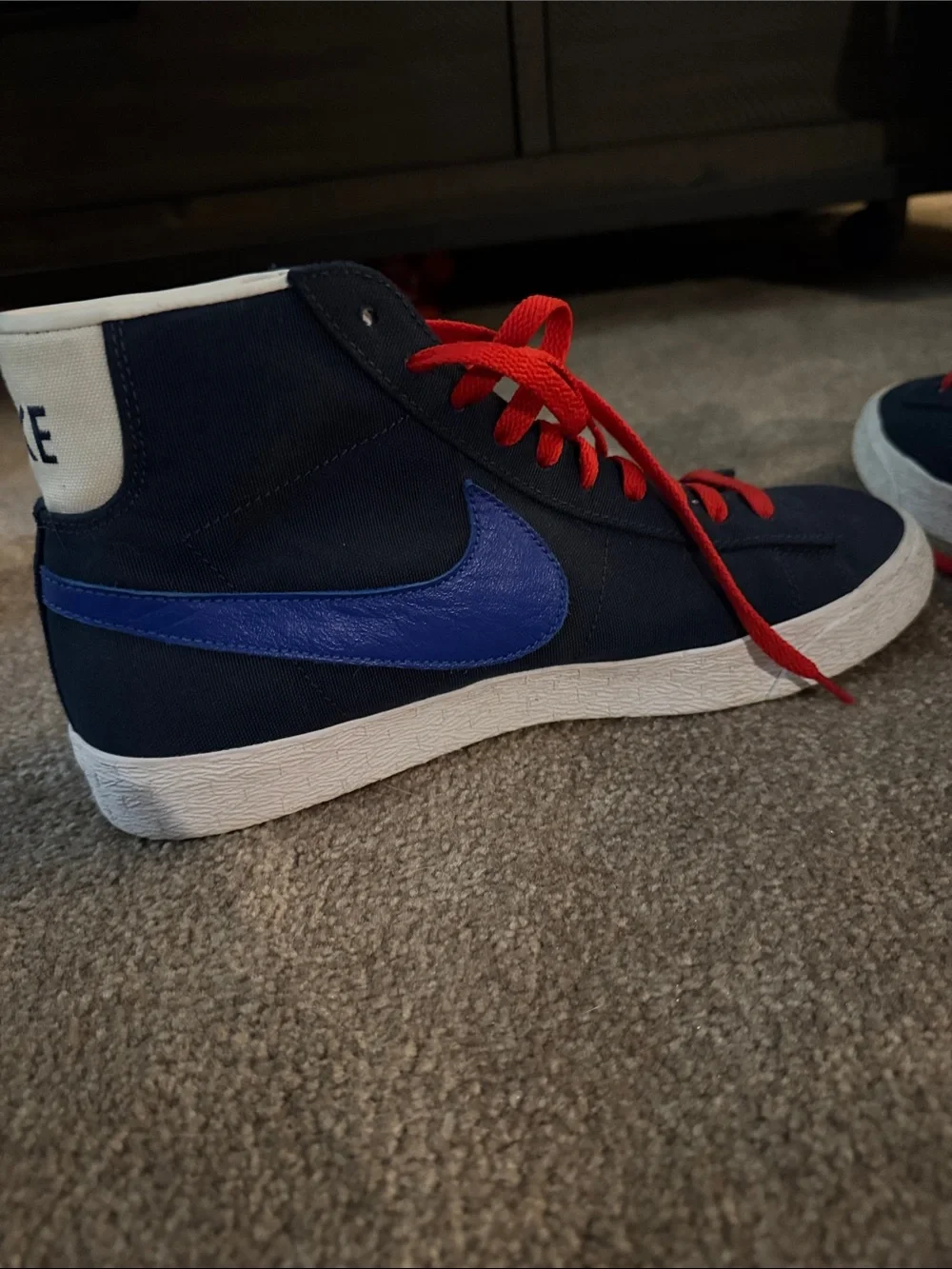 WORN ONCE, CUSTOM Nike High-Top Sneakers in Navy, Royal Blue & Red